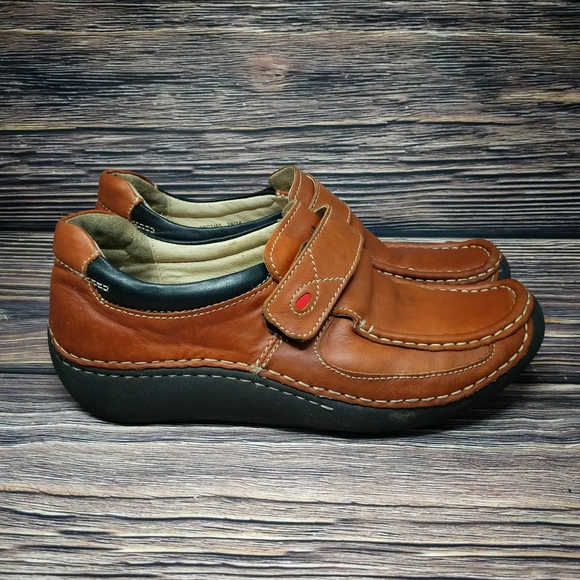 Wolky Other - Wolky Cognac Leather Velcro Strap Slip On Loafers